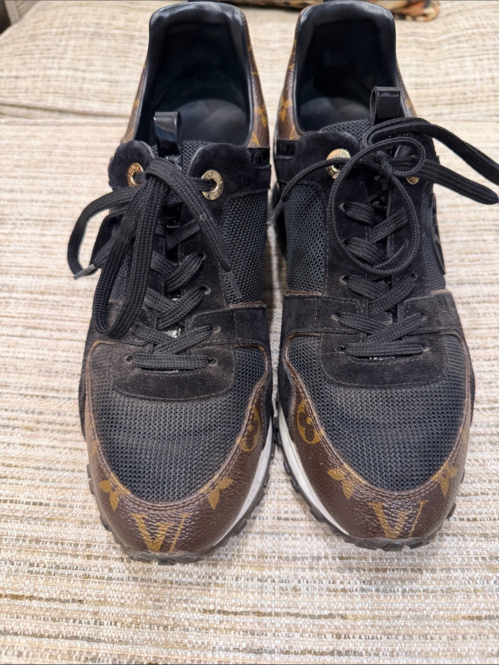 Louis Vuitton Women’s Black and Brown Monogram, Suede, and Mesh Sneakers Size 39
